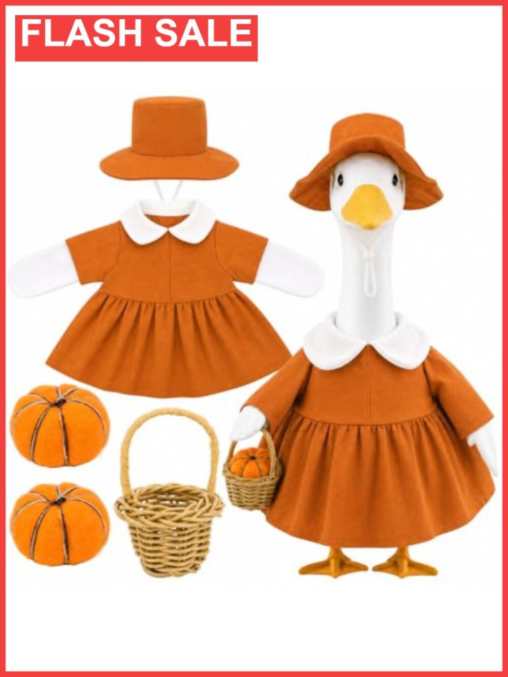 Thanksgiving Pilgrim Goose Outfit Dress Hat Basket Pumpkin Fall Decor
